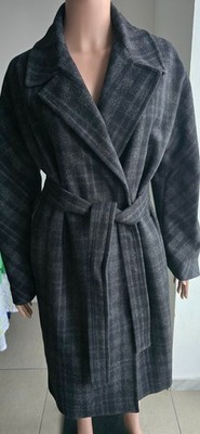ARKET Women's Gray Checked Wool Midi Coat with Belt, Size 36, UK-10