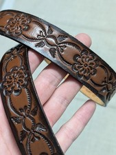 vintage USA made TOOLED buckle belt 40 brown WESTERN leather BOHO hippie 1970s