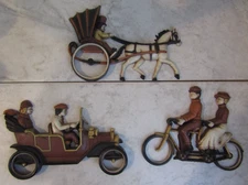 1975 Homco Wall Hanging Plaques Plastic Automobile Tandem Bicycle Horse/Carriage