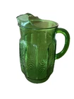 Vtg Anchor Hocking Emerald Green Textured Wood Grain Rainbow Glass Pitcher*chip