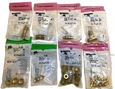 Lot of 8 Watts Brass Compression and Flare Fittings Assorted Sizes READ