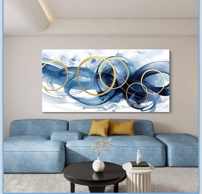 Abstract Wall  Canvas Gold Blue Gradient Canvas Paintings Wall Artwork 29*58 in