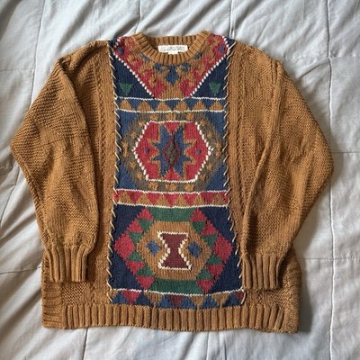 True Vintage Grobstrick Pullover JH Collectibles L Aztec Southwestern Woven 90er