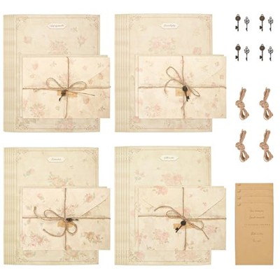 Vintage Floral Stationary Paper and Envelopes Set, 4 Designs Aged Antique 