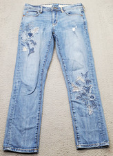 Pilcro Anthropologie Boyfriend Jeans Womens 27 Blue Denim Slim Stitch Distressed