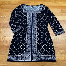 White House Black Market Shift Dress Womens M Blue Geometric Paisley Mod Chic