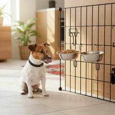 Set of 2 Stainless-Steel Dog Bowls - Cage, Kennel, and Crate Hanging Pet Bowl...