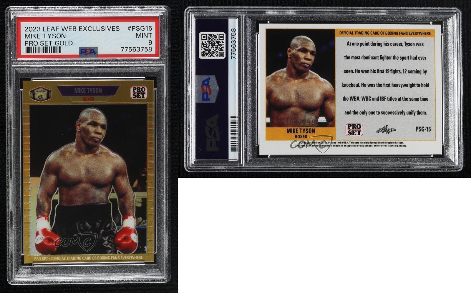2023 Leaf Pro Set Metal Web Exclusive Gold Prismatic Mike Tyson PSA 9 MINT 0e1c view 3