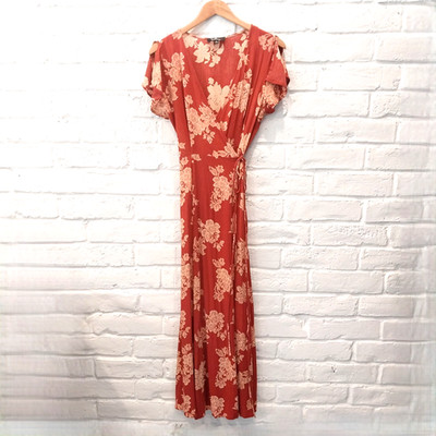Lulus Wrap Maxi Dress Small Terracotta Mauve Floral Bohemian V Neck Short Sleeve