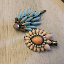 Vintage Estate Lot of 2 Faceted Beaded Hair Barrettes Peach Blue Colors