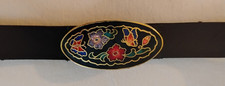 Vtg 80  s Cloisonn  Enamel Butterfly Buckle  Black Stretch Belt Fashion