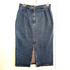 GITANO Blue Jean Skirt VTG Stonewashed Denim Back Zip Slit size 13/14 USA made
