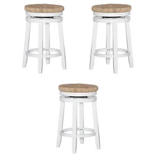 Pemberly Row Swivel Rush Wood Counter Stool in White - Set of 3