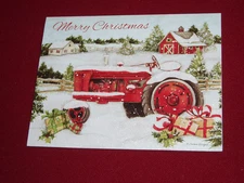 18 Boxed Lang Christmas Cards Snowy Tractor in Glittery Snow Field Red Shed Gift