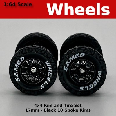 17mm White Lettered 4x4 Truck Tire Sets - Black 10 Spoke for Hot Wheels