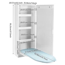 Foldable Wall Mounted Ironing Board Cabinet, Built in Swivel Board w/ Mirror