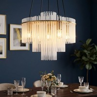 Pendelleuchte HäNgelampe Esszimmerlampe Gold Glas Kronleuchter 5 Flammig 120 Cm