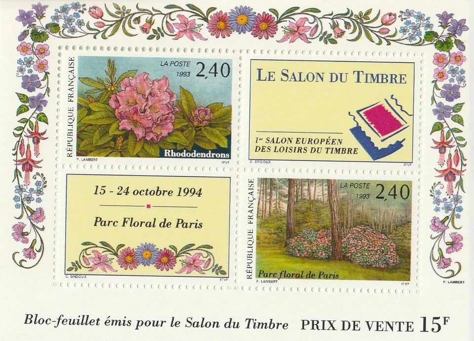 Timbre France 1993 bloc feuillet YT n°15 neuf Le salon du timbre - Les Floralies - Photo 1/1