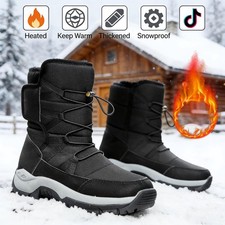 Men's Mid Calf Snow Resistant Snow Boots Winter Plush Lined Outdoor Casual Boots