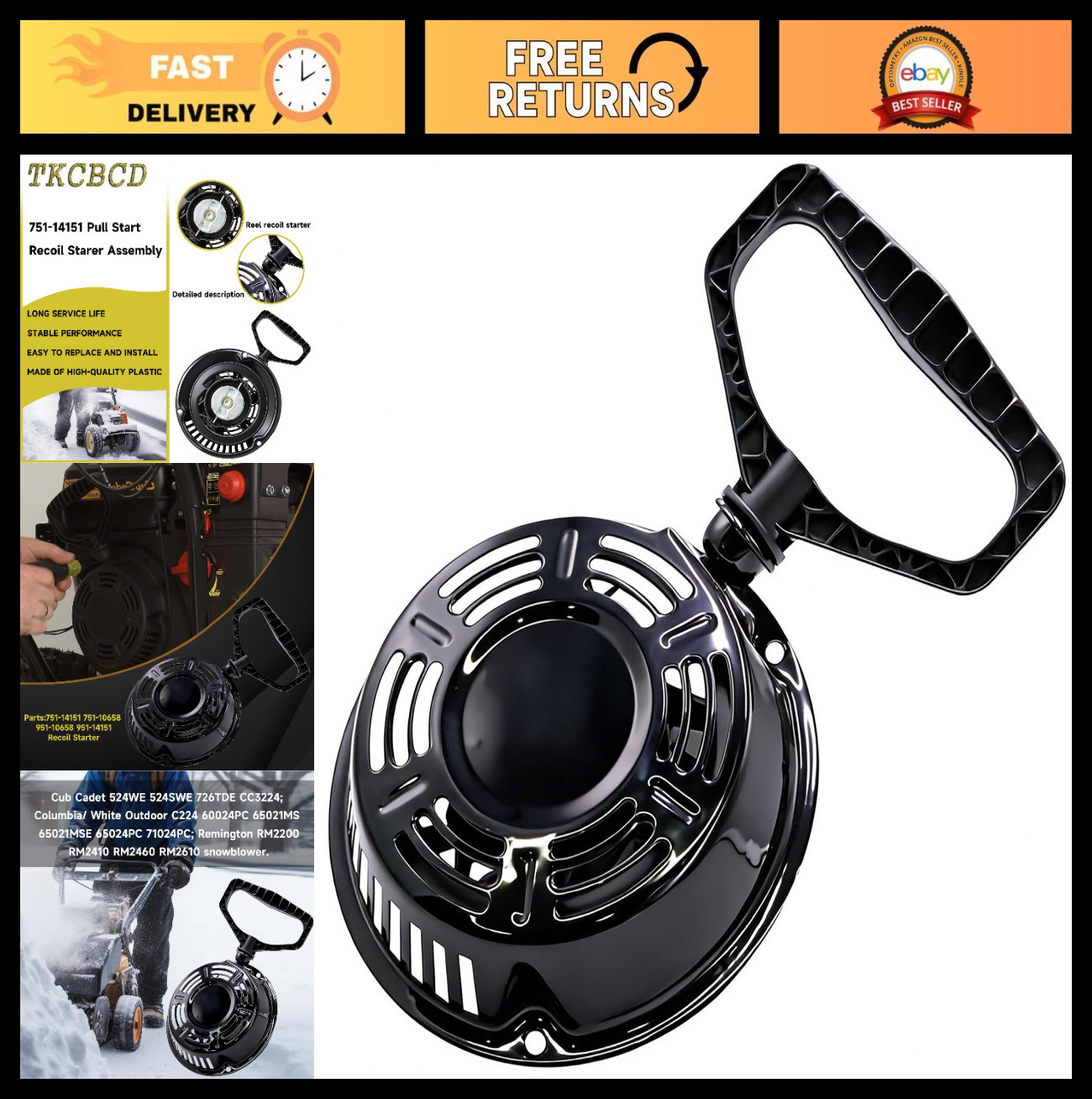 Recoil Starter Assembly for 179CC 208CC Snow Blower & Tiller - Compatible Parts