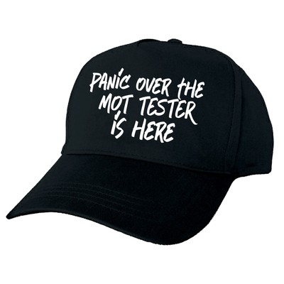 Auffällige schwarze Mütze - PANIK ÜBER MOT TESTER HIER KAPPE - verstellbare Passform - personalisiert