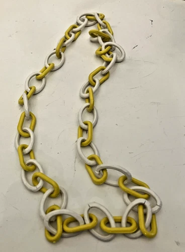 Vintage 19" YELLOW & WHITE Plastic Chain Link Necklace For Clip-On Charms 1980's