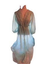 Vtg Sears Light Blue Eastic Waist Sheer Long Robe Sz Med