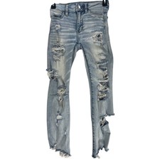 American Eagle Jeans Jegging Women 00 Light Blue Stretch High Rise Cropped STAIN