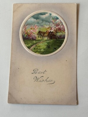 Vintage Post Card Best Wishes Easter Landschaft Frühling Präge Postkarte USA