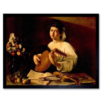 Gemälde Portrait Studie Caravaggio Lautenspieler 12x16 Zoll gerahmter Kunstdruck