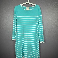 STS SAIL to SABLE Shift Dress Classic Aqua Striped Stretch Knit Medium