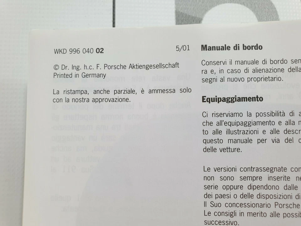 Betriebsanleitung Handbuch Porsche 911 Carrera 2/4 Typ 996 2001/2002 italienisch - Bild 2 von 4