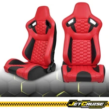 Universal Reclinable Racing Seat Honeycomb + Dual Slider x2 Red Black PU Carbon