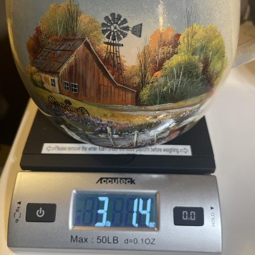 P.R. Storie Pottery Co. Marshall TX Stoneware Beige Pitcher w Homestead Scene - Picture 10 of 10