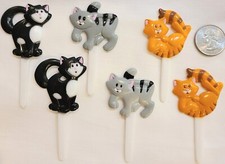 NEW NOS 6 Cupcake Cake Toppers Picks Pic Adorable Kitty Cats Orange Black Gray