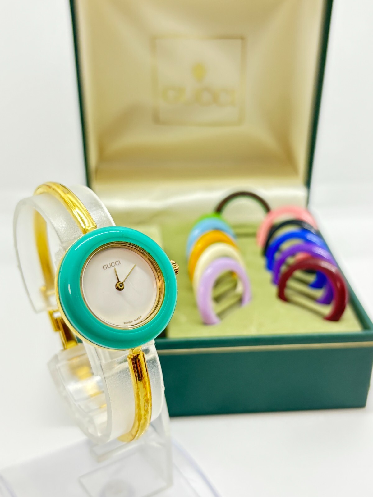 [Exc+5 w/Box] GUCCI 11/12 Change Bezel Watch 12 Colors Gold Quartz Japan F/S