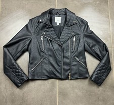 NWT River Island Black Quilted Cuff Faux Leather Biker Jacket Petite Women’s S12