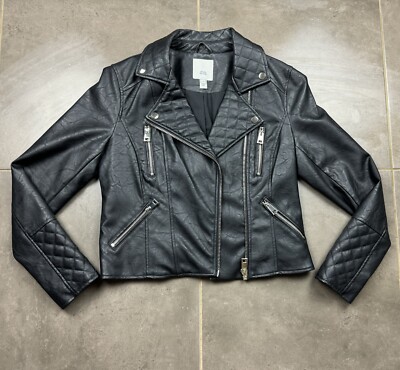 NWT River Island Black Quilted Cuff Faux Leather Biker Jacket Petite  Women’s S12