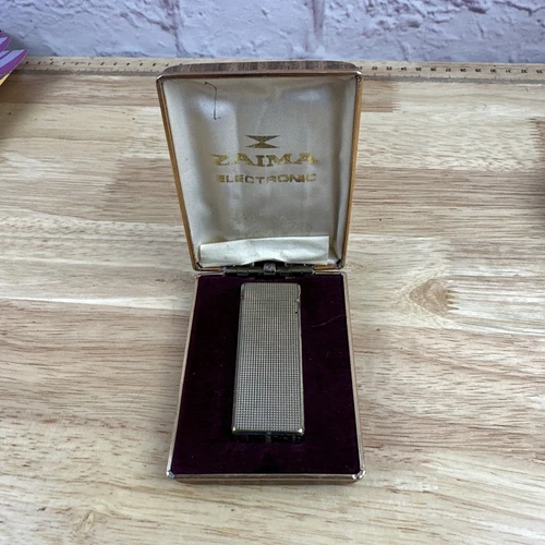 Vintage ZAIMA CEDRA ELECTRONIC Gold-Plated men's Butane Lighter Japan