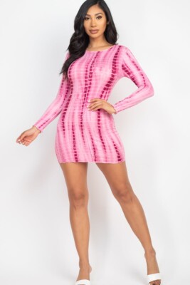 lettuce trim bodycon dress Tye Dye Printed Lettuce Trim Bodycon Dress