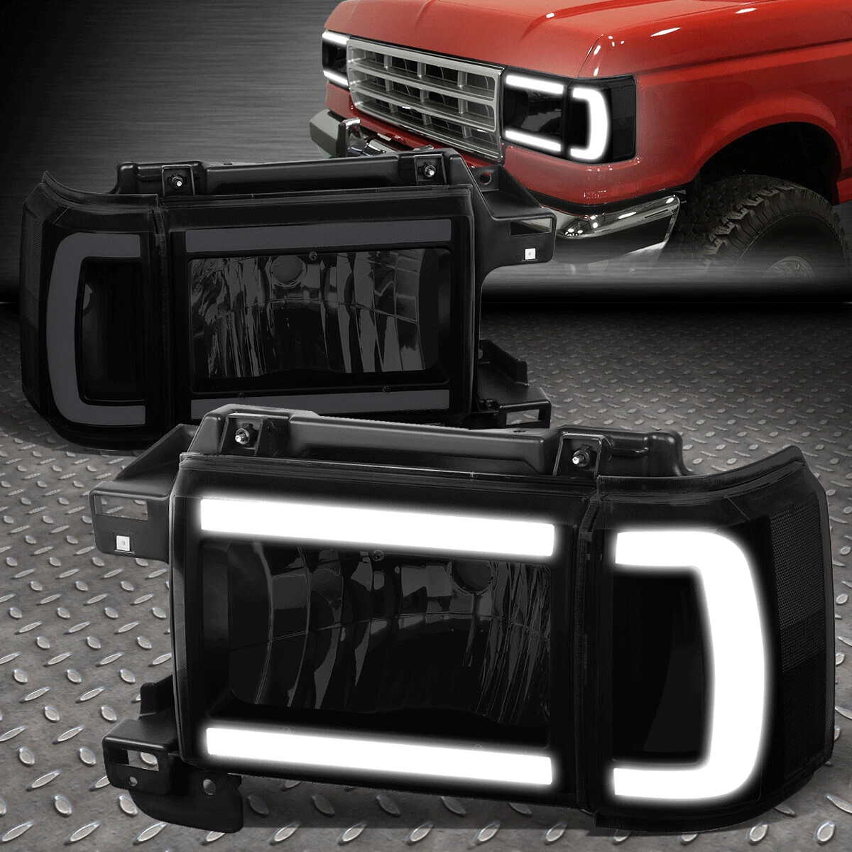 LED DRL]FOR 87-91 FORD F150 F250 F350 BRONCO SMOKED/CLEAR CORNER