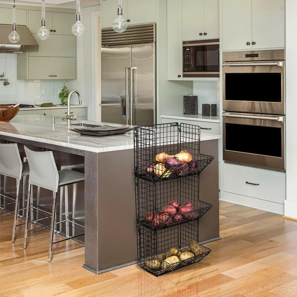 Organizador plegable multiusos de almacenamiento de cocina con soporte de frutas de 3 niveles Foto 3 de 4