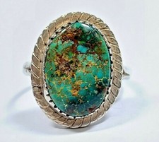 Sterling Silver Blue Green and Brown Turquoise Oval Ring Size 7