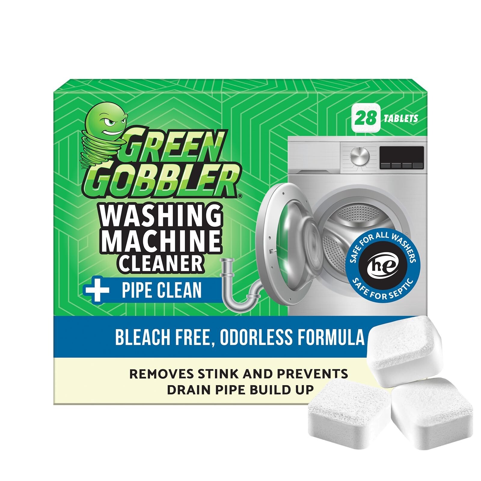 Washing Machine Cleaner Tablets 28 Count for Front and Top Loaders by Pipe Clean Tech