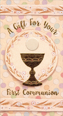 Holographic Foil Chalice Dot Bkgd Pattern First Communion Money Holder Card