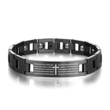 Black Titanium Steel Bible Cross Magnetic Therapy Health Bracelet Pain Relief 