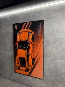 Art Holder Frame on the Wall 80x50 cm.  Technic 42056 Porsche 911 GT3 RS Orange