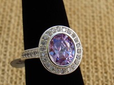 Incredible Rainbow Amethyst and Cubic Zircon Silver Ring Size 8 Wt. 6 grams