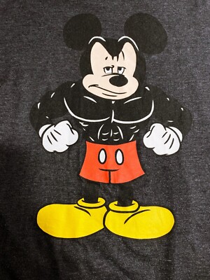 ミッキーマッスル Disney Mickey Mouse Muscle T-Shirt Size XL Gray Round Neck Short
