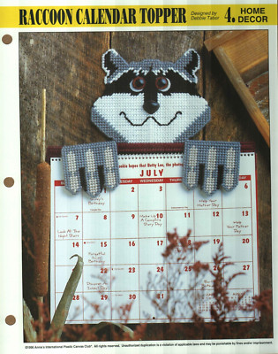 NEW RACCOON CALENDAR TOPPER ANNIE'S PLASTIC CANVAS PATTERN INSTRUCTIONS